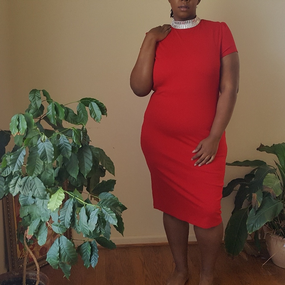 Plus size Rhinestone Collar Red Bodycon Dress